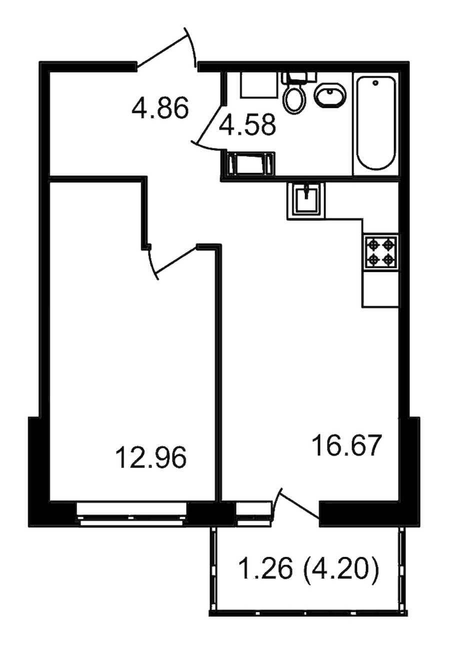 Однокомнатная квартира в : площадь 43.27 м2 , этаж: 2 – купить в Санкт-Петербурге